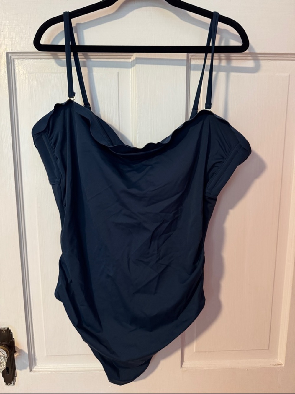 NWT Shade & Shore Navy Blue Off-Shoulder One-Piece Swim with removable straps 16